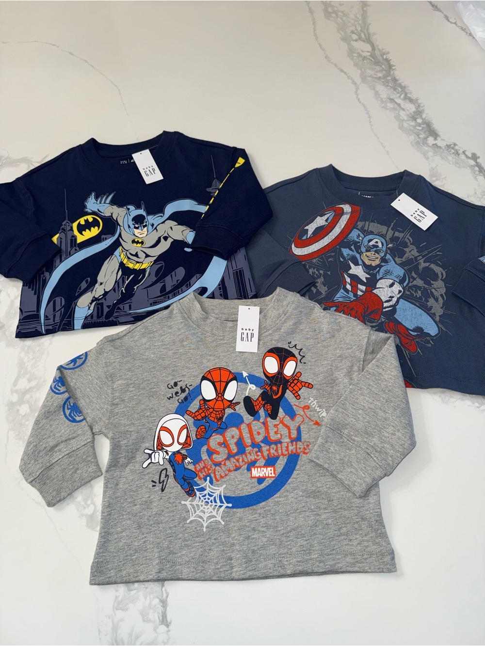 Baby GAP Marvel & DC Superhero Boys’ Long Sleeve T-Shirt Bundle 12-18M